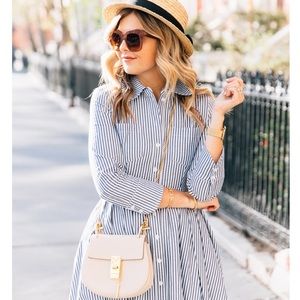 Eliza J Striped Button Down Shirt Dress Cotton Nautical 3/4 Sleeve Blue White 4